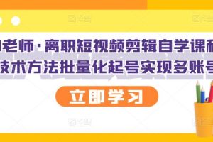 (2727期)离职短视频剪辑自学课程,可复制技术方法批量化起号实现多账号收益
