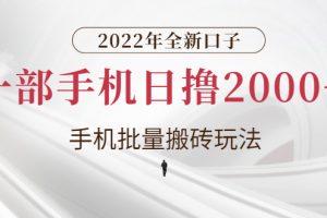 (2682期)2022年全新口子,手机批量搬砖玩法,一部手机日撸2000+