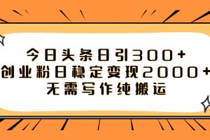 (7763期)今日头条日引300+创业粉日稳定变现2000+无需写作纯搬运