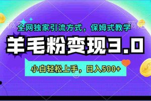 (9116期)羊毛粉变现3.0 全网独家引流方式,小白轻松上手,日入500+