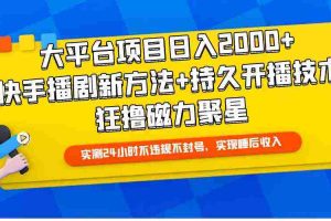 (9947期)大平台项目日入2000+,快手播剧新方法+持久开播技术,狂撸磁力聚星