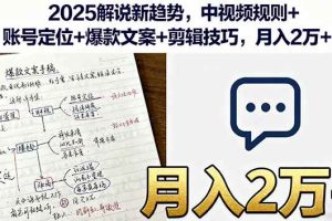 （16109期）2025解说新趋势，中视频规则+账号定位+爆款文案+剪辑技巧，月入2万+