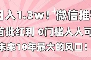 （16969期）日入1.3w！微信推客，首批红利，未来10年最大的风口，0门槛，人人可做！