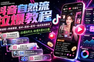 (20279期)抖音自然流拉爆教程-更新:做懂流量的主播,新规适配+持续更新,话术+投放+起号一站式实战教学