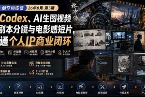 (20348期)AI+创作训练营26年第5期-更新:从Codex、AI生图视频到剧本分镜与电影感短片,跑通个人IP商业闭环