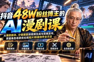 (20353期)抖音48W粉丝博主的AI漫剧课:从爆款剧本、分镜画面到视频生成与剪辑发布,掌握角色场景优化和短片持续创作全方法
