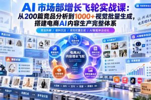 （20436期）AI 市场部增长飞轮实战课：从200篇竞品分析到1000+视觉批量生成，搭建电商AI内容生产完整体系
