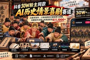 (20613期)抖音30W粉博主同款AI历史情景喜剧赛道:从剧本创作、人物场景到分镜视频与剪辑,完整制作流程+多渠道变现日入1000+