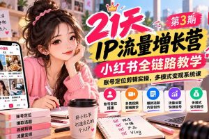 (20992期)【无水印】21天IP流量增长营-第3期,小红书全链路教学,账号定位剪辑实操,多模式变现系统课