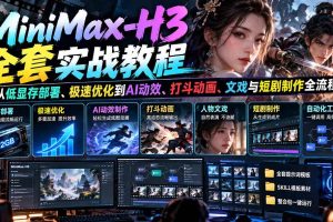 (21161期)MiniMax-H3全套实战教程:从低显存部署、极速优化到AI动效、打斗动画、文戏与短剧制作全流程